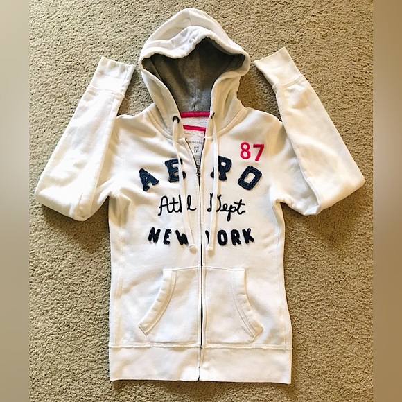 🔥EUC AEROPOSTALE SUPER CUTE HOODIE LONGSLEEVE SWEATSHIRT WHITE&BLUE&PINK!!! - Picture 1 of 5